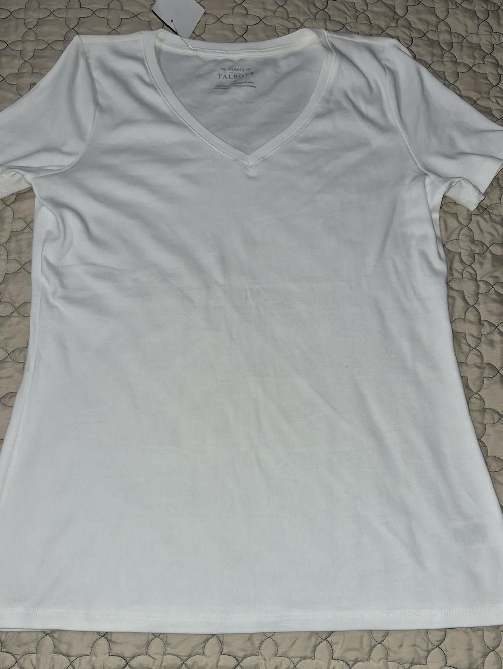 Talbots Women's White V-Neck Short Sleeve Tee
